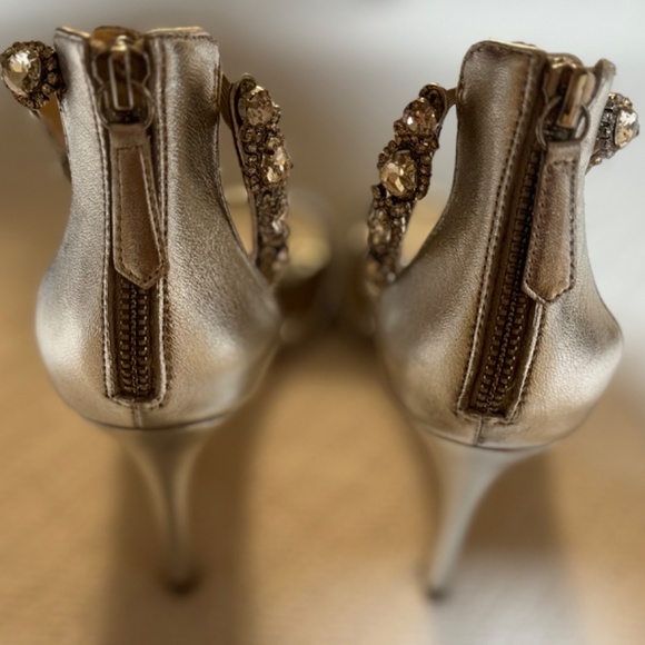 Badgley Mischka Sandals Heels Women 8.5 Metallic Silver Rhinestone Bridal Party - Picture 10 of 11